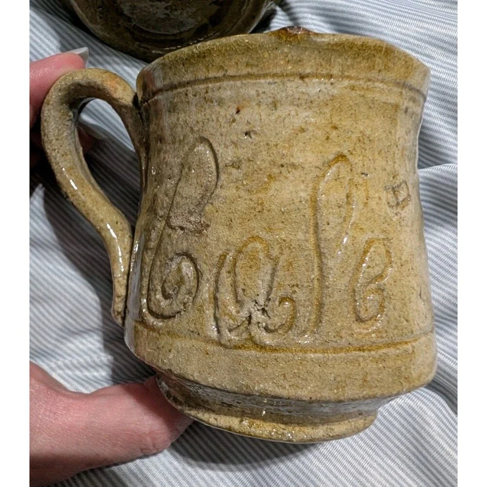 Set of 2 Vintage Handcrafted Stoneware 
